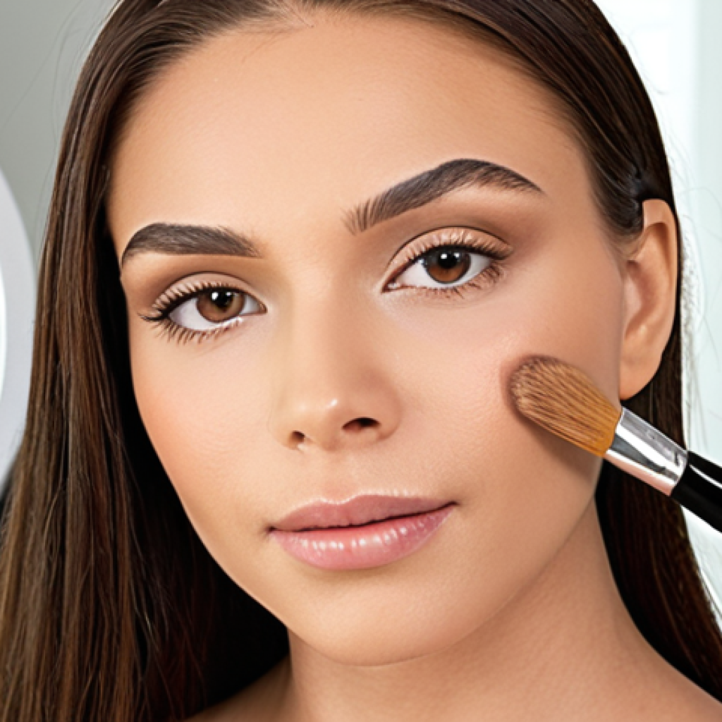 **Prompt 1: The Art of Undertones & Foundation**
A professional makeup artist, focused and precise, is applying a perfectly matched foundation to a client in a brightly lit, elegant makeup studio. Soft, natural daylight illuminates the scene, highlighting the client's glowing, harmonious complexion. In the background, a modern color wheel or a set of professional color swatches are subtly visible, symbolizing the foundational knowledge of color theory. The atmosphere is calm and professional, emphasizing the meticulous process of achieving a flawless base through expert understanding of skin undertones. High-resolution, realistic, soft lighting.