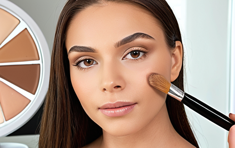 **Prompt 1: The Art of Undertones & Foundation**
A professional makeup artist, focused and precise, is applying a perfectly matched foundation to a client in a brightly lit, elegant makeup studio. Soft, natural daylight illuminates the scene, highlighting the client's glowing, harmonious complexion. In the background, a modern color wheel or a set of professional color swatches are subtly visible, symbolizing the foundational knowledge of color theory. The atmosphere is calm and professional, emphasizing the meticulous process of achieving a flawless base through expert understanding of skin undertones. High-resolution, realistic, soft lighting.