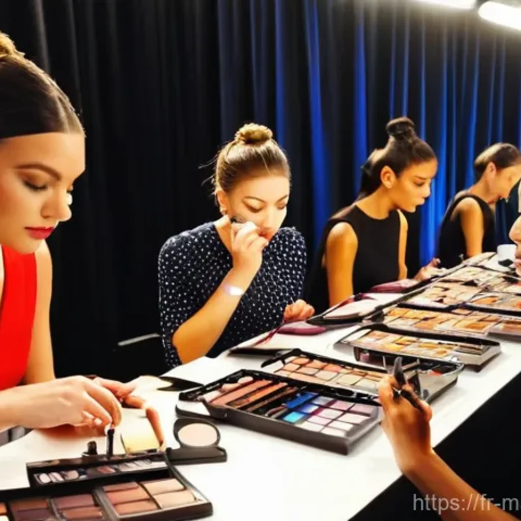 메이크업아티스트의 패션쇼 백스테이지 이야기 - **Fashion Week Backstage: Focused Intensity and Creative Chaos**
A bustling and energetic fashio...