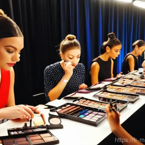 Home 22 메이크업아티스트의 패션쇼 백스테이지 이야기 - **Fashion Week Backstage: Focused Intensity and Creative Chaos**
A bustling and energetic fashio...