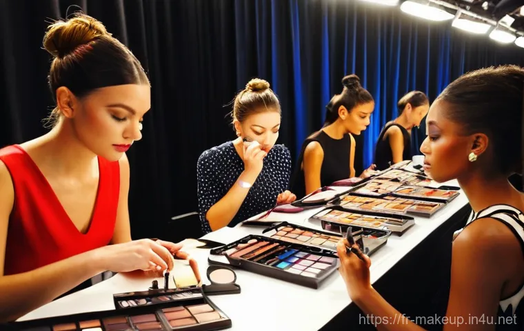 메이크업아티스트의 패션쇼 백스테이지 이야기 - **Fashion Week Backstage: Focused Intensity and Creative Chaos**
A bustling and energetic fashio...