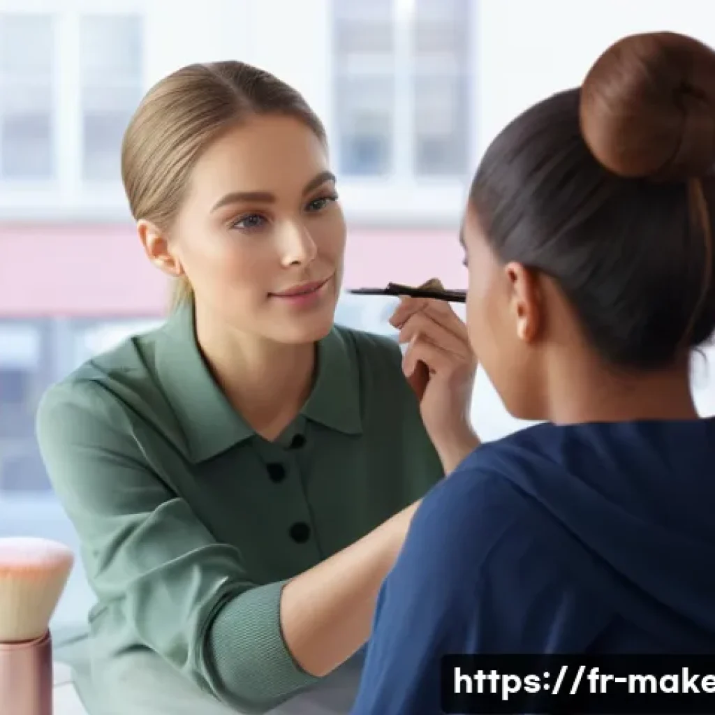 메이크업아티스트를 위한 실무 워크숍 - A professional makeup artist carefully applying a natural, luminous “no makeup” look on a female cli...