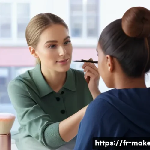 메이크업아티스트를 위한 실무 워크숍 - A professional makeup artist carefully applying a natural, luminous “no makeup” look on a female cli...