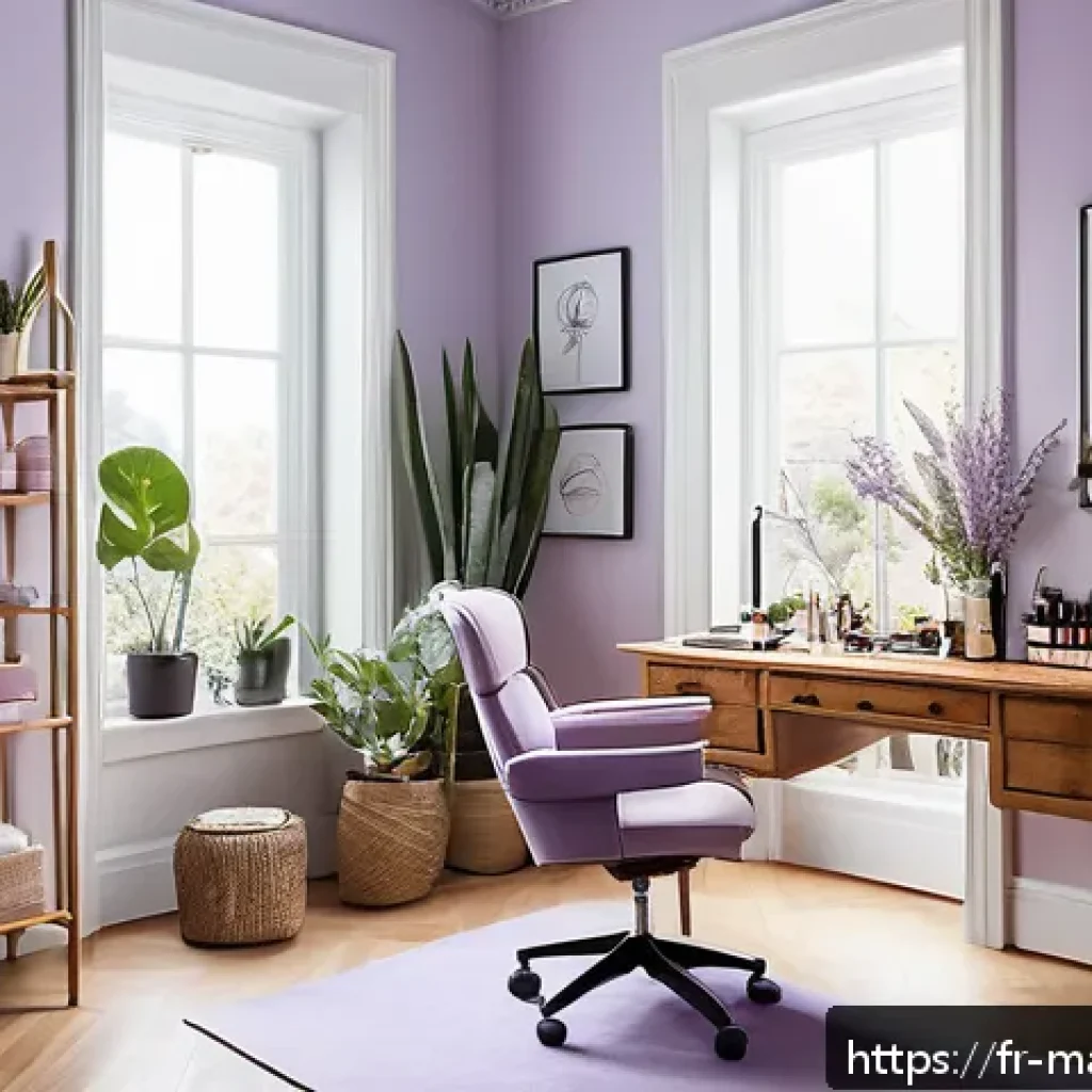 메이크업아티스트 업무 스트레스 관리 방법 - A serene and organized makeup artist’s workspace bathed in soft natural light, featuring neatly arra...