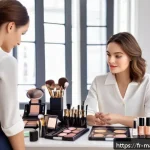 Home 18 메이크업아티스트 직업 윤리와 에티켓 - A professional makeup artist attentively listening to a French client in a chic Parisian studio, nat...